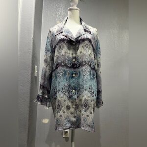 Alfred Dunner Floral Blue & Purple Paisley Print Button Down Blouse Size 22W